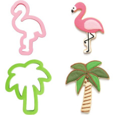 Decora 0255071 Plastikiniai flamingo ir palmės pjaustytuvai 2 vnt. 10/9,5 x H2 cm Žalia / Rožinė