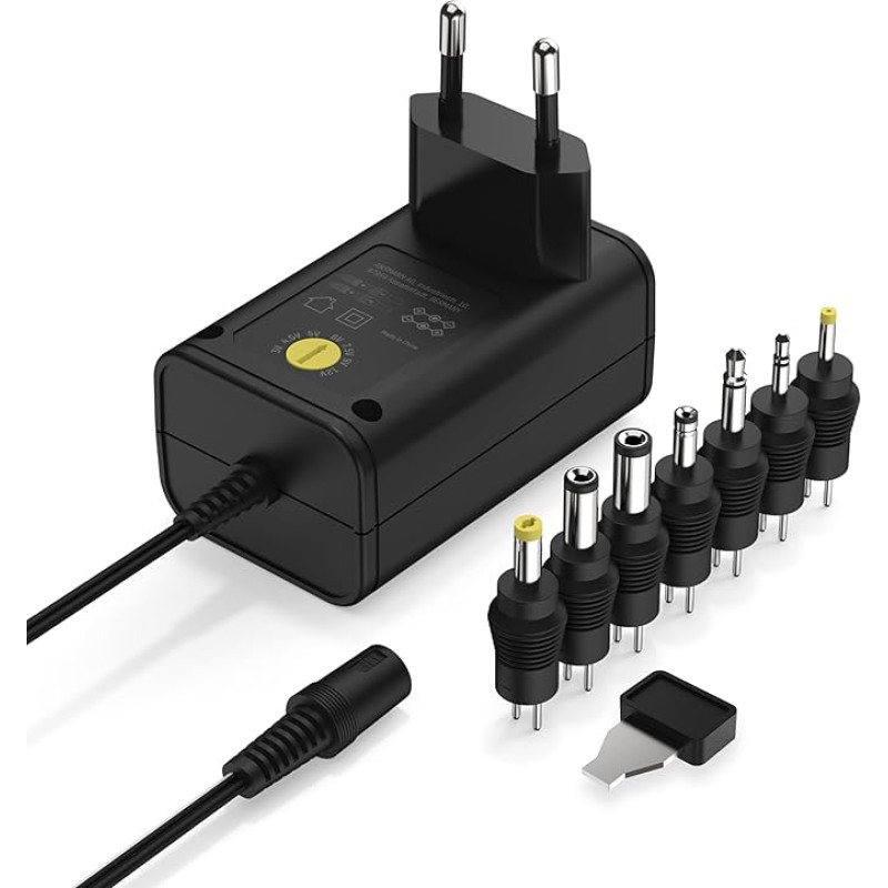 ANSMANN 12 V maitinimo šaltinis APS 600 tinklo kištukas iki maks. 600 mA (7 universalūs adapterio kištukai) maitinimo adapteris / maitinimo šaltinis mažiems elektros prietaisams, reguliuojamas nuo 3 iki 12 V