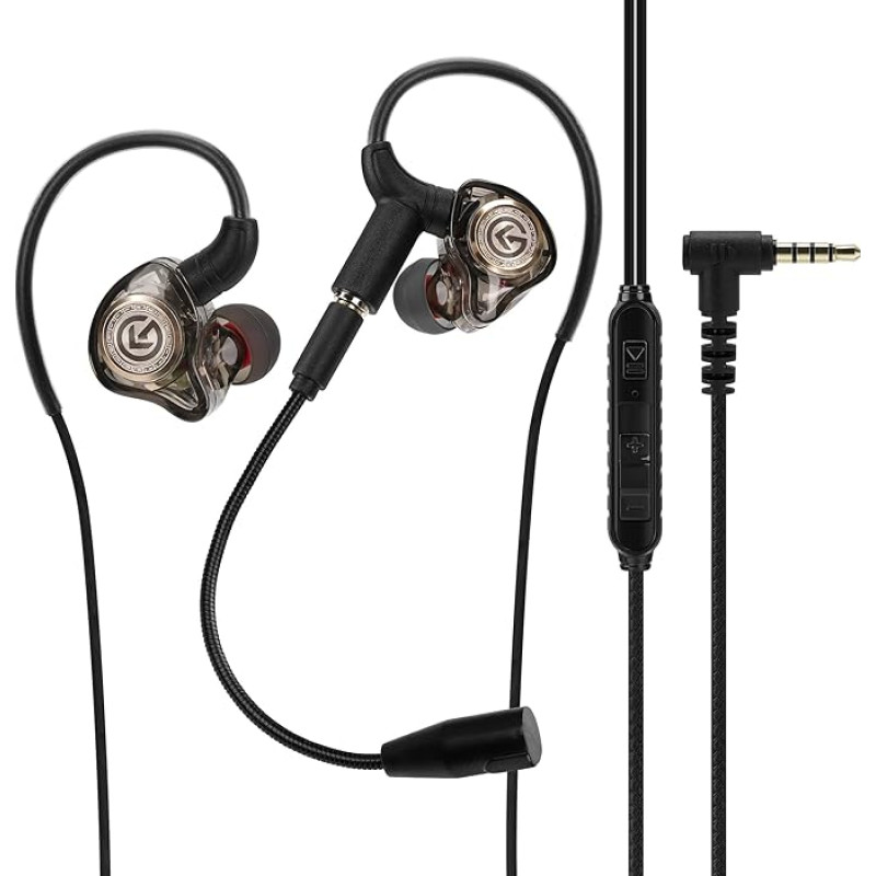 GEEKRIA Gaming Earbuds with Detachable Microphone, 3.5mm Wired In-Ear Headset Noise Isolating Stereo Bass Headphones Compatible with PC, PS5, PS4, Xbox X/S/One, Switch and Mobile Phone, Black