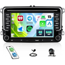 CAMECHO 4+64G Android 15 Autoradio 7 Zoll für VW Tiguan Sharan Beetle CC Multivan Passat mit Rückfahrkamera, Wireless Carplay Bluetooth Radio mit Android Auto WiFi GPS FM/RDS +Canbus
