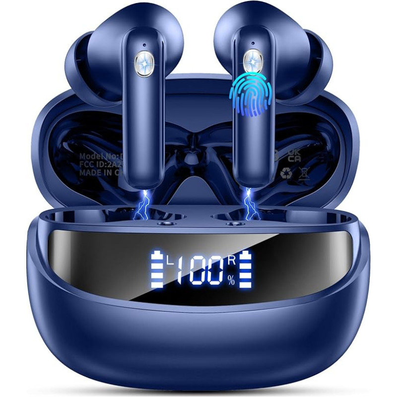 Nerunsa Bluetooth 2026 Kabellose Kopfhörer, wasserdicht mit LED-Anzeige, In Ear Ohrhörer mit 50 Std Spielzeit und ENC Noise Cancelling Mics - Bluetooth Kopfhörer für Sport und Alltag