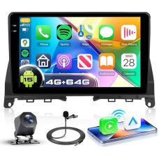 VECHTEL 4G+64G Autoradio Android 15 für Mercedes-Benz C-Klasse W204 S204 2007-2014, 9'' Incell HD Touchscreen mit Drahtlos Carplay Android Auto GPS Wi-Fi USB Bluetooth FM RDS Radio Rückfahrkamera