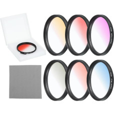 QUARKZMAN 62 mm spalvotų gradientinių filtrų rinkinys 6 filtrų, skirtų fotoaparato objektyvo priedų rinkiniui su maišeliu ir objektyvo valymo šluoste SLR fotoaparatui fotografuoti Oranžinė geltona mėlyna mėlyna violetinė raudona pilka