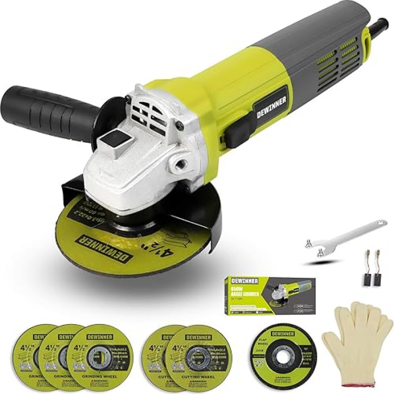 DEWINNER kampinis šlifuoklis 850W 220-240V 6 pjovimo diskai kampiniam šlifuokliui 115mm apsauginis dangtelis su papildoma rankena Šlifavimo ir pjovimo įrankis