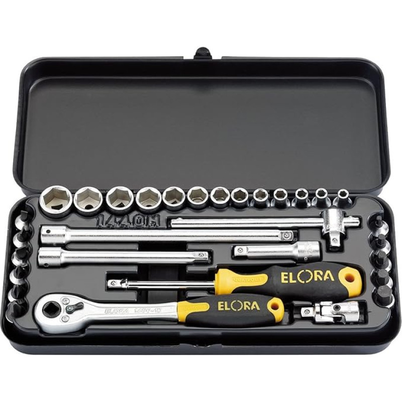 Draper 1440MU Elora Metric Socket Set, Blue, 1/4-Inch Square Drive, 31-Piece