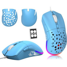 ZIYOU LANG D19 Mice Žaidimų pelė, laidinė žaidimų pelė nešiojamam kompiuteriui RGB žaidimų pelė, programuojama 7 mygtukų pelė, USB pelė, iki 12 000 DPI Honeycomb Shell optinė itin lengva pelė - mėlyna