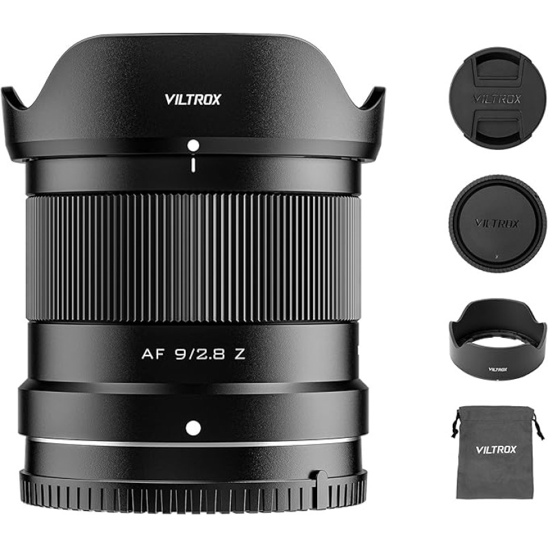VILTROX AF 9mm F2.8 f/2.8 Air Lens for Nikon Z Bayonet, 113,8° itin plataus kampo automatinio fokusavimo portretinis objektyvas su STM varikliu, suderinamas su Nikon Z Bayonet Z5, Z5II, Z50II, Z6II, Z30, Z8, ZFC, ZF