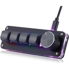 Koolertron 4 klavišų programuojama klaviatūra, nešiojamoji mini klaviatūra su sukamąja rankenėle, visiškai reguliuojama makro klaviatūra su RGB apšvietimu, 6 reguliuojami lygiai, žaidimų klaviatūra, skirta žaidimams ir biurui