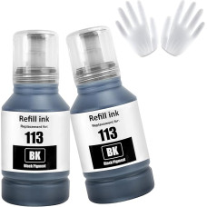 113 2 juodos spalvos rašalas, suderinamas su Epson EcoTank ET-5150 ET-5160 ET-5170 ET-5800 ET-5850 ET-5880 ET-16150 ET-16600 ET-16650 ET-16680 Pro ET-5800 ET-58, ET-50 ET-5880 ET-15000 spausdintuvu (BK*2)