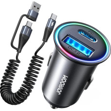 JOYROOM PD&QC 3.0 Cigarečių žiebtuvėlio USB C adapteris 60 W mini metalinis automobilinis įkroviklis su 1,5 m USB/C į C įkrovimo kabeliu Automobilinė USB LED lemputė iPhone 15 14 13 12 Pro Max, Samsung, iPad