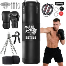 Boxsack Set Erwachsene Ninonly 120CM Schwere Boxsack mit Ungefüllt Boxsack Hängend, Reaktionsball, Boxbandagen für MMA Karate Kickboxing Boxen Home Gym Training (Ungefüllt)