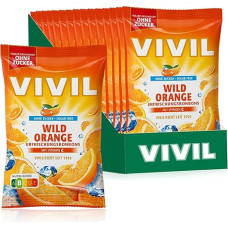 VIVIL Wild Orange su vitaminu C, 15 maišelių, gaivieji apelsinų skonio saldainiai, be cukraus ir veganiški, 15 x 120 g