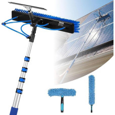 VEVOR 2-in-1 Telescopic Washing Brush for Solar Panel, Photovoltaic Cleaner Set with 1.2-4.6 m Aluminium Telescope 20 m Water Connection Squeegee Soap Dispenser, Cleaning Brush for Solar System Window
