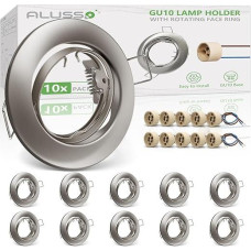 ALUSSO Set of 10 Metal Recessed Spotlights GU10 Frame 68 mm LED Spotlights 230 V Including GU10 Socket Ceiling Spotlights 30° Swivelling Recessed Spotlights Round Mounting Frame for LED or Halogen Bulbs Brushed Nickel
