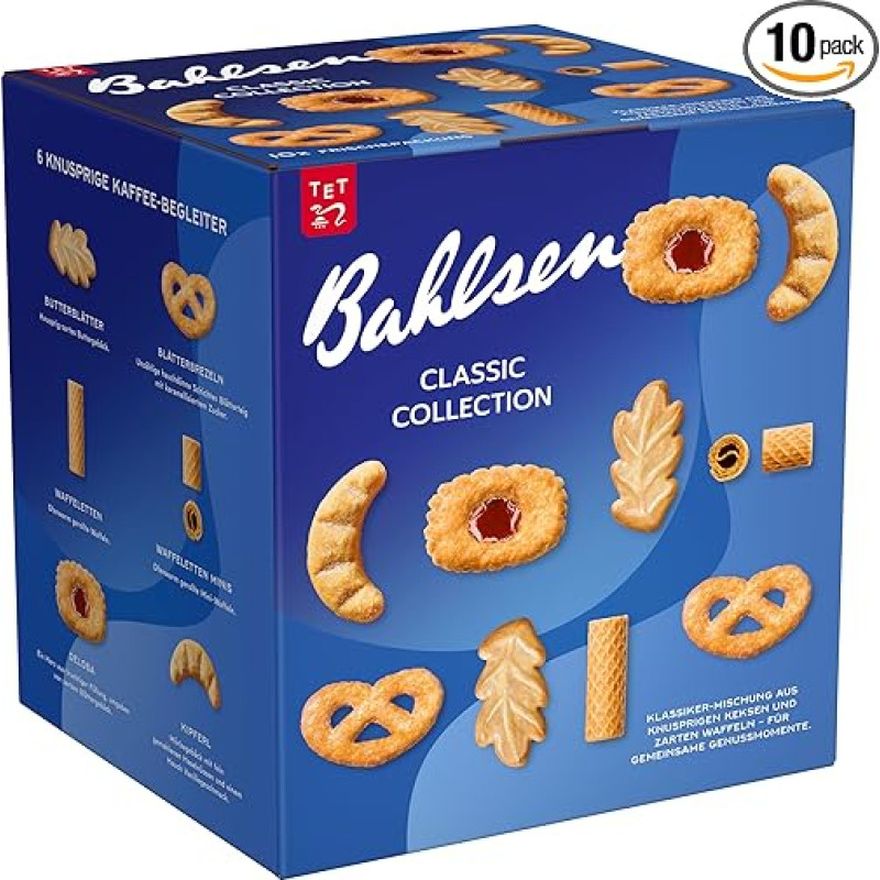 Bahlsen Classic Collection - Elegant Pastry Mix with Six Bahlsen Classics - Crispy Waffles and Biscuits in Bulk - Pack of 10, 1610 g (10 x 161 g)