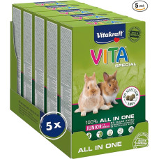 „Vitakraft Vita Special Junior“ – pašaras jauniems nykštukiniams triušiams su žolėmis ir vaistažolėmis, užtikrinantis optimalų virškinimą, be pridėto cukraus ir grūdų (5 x 600 g)