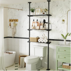 WELDUN Toilettenregal 3 Ebenen, Badezimmerregal über die Toilette platzsparend, 49-79CM Breite, 122-315CM Höhe, Waschmaschinenregal, Badezimmer-Organizer, Schwarz
