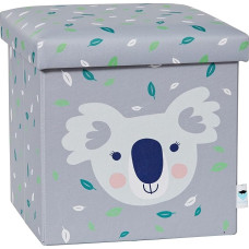 „Love IT Store“ IT taburetė su daiktų laikymo skyriumi – audinio taburetė – sutvirtinta medžiu – maksimali apkrova 150 kg – pilka su koala – 35 x 35 x 35 cm
