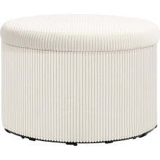 Homcom Stool with Storage Space with Lid 60 x 60 x 41 cm Beige Cord | Round Pouffe Footstool for Living Room Bedroom