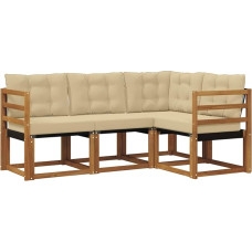 Outdoor-Sofa Set aus Akazienholz mit Polstern, Gartenmöbel Sitzgruppe für Terrasse und Balkon, Modulares Loungemöbel Set mit Textilene-Gewebe, Natur und Beige