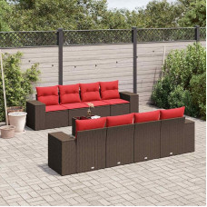 9-teiliges Gartensofa Set aus Polyrattan mit Kissen und Glastisch für Terrasse und Garten