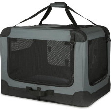 Amazon Basics 4 Door Folding Travel Kennel for Dogs, Cats, Rabbits & Other Small Animals, Grey, M 76 cm x 54 cm x 54 cm