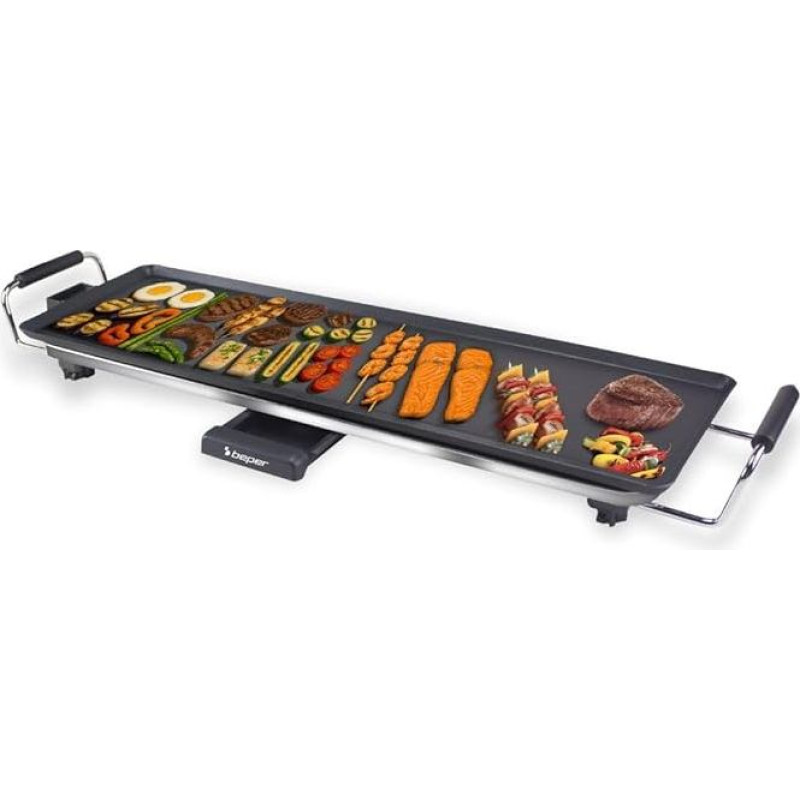 „BEPER P101BBQ070 XL“ elektrinis „Teppanyaki“ grilis, 70 x 23 cm, su nelipnia danga, reguliuojamu termostatu, karščiui atspariomis rankenomis, riebalų surinkimo dėklu ir nuimamu maitinimo kabeliu, 2000 W, be BPA ir PFO