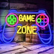 „Game Zone“ neono ženklas – žaidimų LED ženklas paauglių žaidėjų kambario dekorui, reguliuojamo ryškumo USB žaidimų dekoratyvinis neono ženklas „PlayStation“ dekoravimui, dovanų idėjos berniukams, paaugliams, vaikams ir žaidėjų „vyriškam kampeliui“