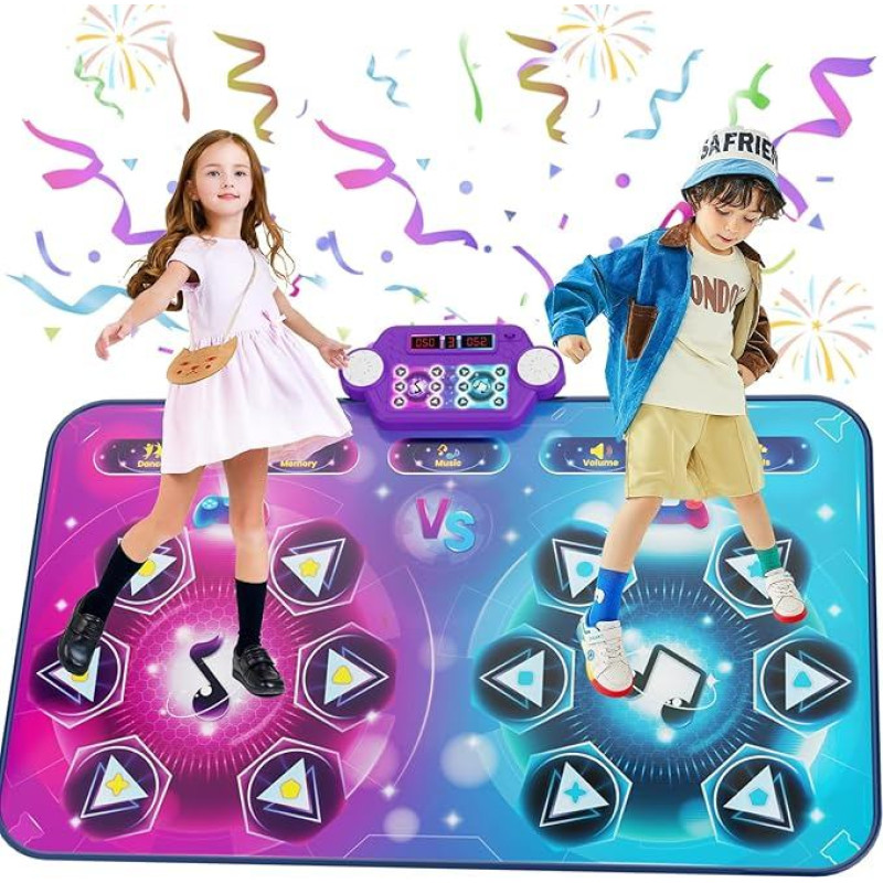 maysida Rechargeable Dance Mat for 2 Children Toy Gifts for Girls Boys 4 5 6 7 8 Years, Children's Dance Mats for 1/2 Players (3 Play Modes), Interactive Music Mat Christmas Birthday Toy
