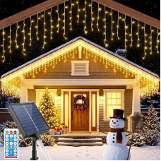 360 LED 17.7 m Solar Icicle Fairy Lights Warm White with USB | Christmas Solar Fairy Lights Outdoor 8 Modes Timer, Weatherproof Light Curtain with Remote Control for Party Balcony Stem