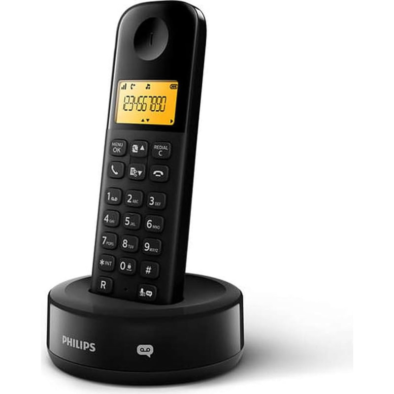 „Philips D165B“ bevielis telefonas – bevielis fiksuotojo ryšio telefonas – DECT telefonas – telefonas su 1,6 colio ekranu – 50 kontaktų – namų telefonas su 10 valandų pokalbių trukme – 200 valandų budėjimo režimu – juodos spalvos