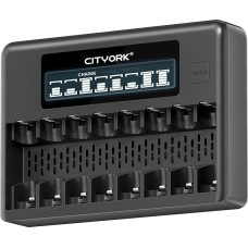 „CITYORK“ AA ir AAA baterijų įkroviklis su 8 lizdais, LCD ekranu, USB greito įkrovimo funkcija ir atskirais lizdais, skirtais AA/AAA Ni-MH ir Ni-CD įkraunamoms baterijoms