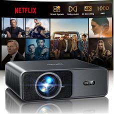 Išmanusis projektorius [Suderinamas su „Netflix“ ir 20 W „Dolby Audio“] 1200 ANSI, automatinis fokusavimas ir 6D trapečių korekcija, „TOPTRO“ projektorius, palaiko 4K namų kino sistemą, FHD 1080p, HDR10, „Wi-Fi 6“, dvipusis „Bluetooth“, mažas triukšmo lyg
