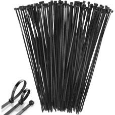 Pack of 100 Black Cable Ties 300mm x 3.6mm Multipurpose Nylon Tie Wraps Tensile Strength with UV Resistant Nylon Plastic Self Locking Large Heavy Duty Cable Wrap for Tidy Wires