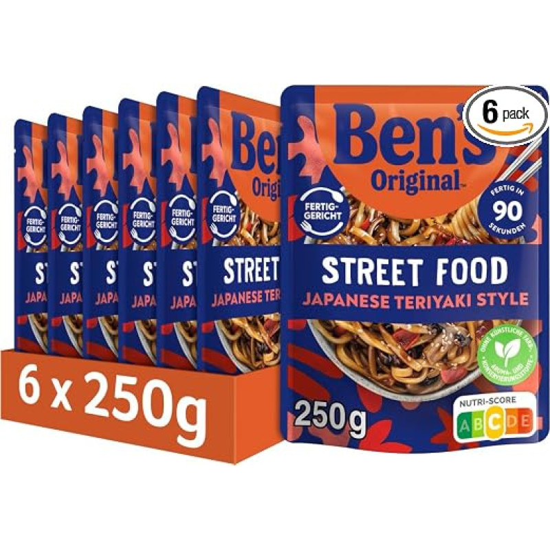 BEN'S ORIGINAL™ Street Food Japanese Teriyaki Style Noodles, 6 x 250 g | Asian pasta dishes, Japanese teriyaki style, ready in 90 seconds, ideal for quick cooking