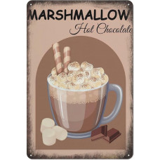 „Marshmallow Hot Chocolate“ „Wandkunst“, mielas kakavas, virtuvės dekoracija, gurmanų plakatas, dovana, metalinė lentelė, kultūra, metalinė lentelė, plakatas, 20,3 x 30,5 cm