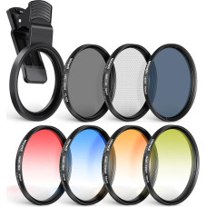 „Neewer“ 52 mm ND CPL „Star 4“ spalvų gradiento filtrų rinkinys su mobiliojo telefono objektyvo spaustuku | Suderinamas su „iPhone 17“, „16“, „16e“, „15“, „14 Pro Max“, „Plus“, „Canon“, „Nikon“ ir „Sony“ fotoaparatais