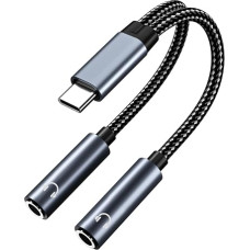 MMOBIEL USB-C į dvigubą 3,5 mm „Aux“ garso ausinių skirstytuvą, 32 bitų „Type-C“ į dvigubą 3,5 mm moterišką ausinių lizdą garso adapteris, skirtas „iPhone 17“, „16“, „15“, „iPad Air“/„Pro“, „MacBook“, „Galaxy S26“, „S25“, „S24“, „S23“ ir „Pixel“