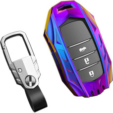 OTMIK Zinc Alloy + TPU + Leather Car Key Cases for Toyota Prius Camry Corolla CHR RAV4 Prado 2016-2021 Remote Control Shell 2 3 Buttons (Multicolor)