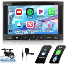 „Hikity“ 2G 64G automobilių radijas su „Android 13“ operacine sistema, skirtas „Peugeot 3008“, „5008“, „Partner“ ir „Citroën Berlingo“ modeliams (2010–2016 m.), su belaidžiu „CarPlay“ ir „Android Auto“ palaikymu, 7 colių ekrano automobilių radijas su GPS 