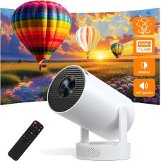 Mini projektorius, palaikantis 4K ir 1080p raišką, nešiojamas projektorius su „Android“ 11 operacine sistema, „Wi-Fi 6“ ir „Bluetooth 5.0“, 300 ANSI liumenų, automatinė vertikalioji trapečių korekcija, „Hi-Fi“ garsiakalbis miegamajam, baltos spalvos