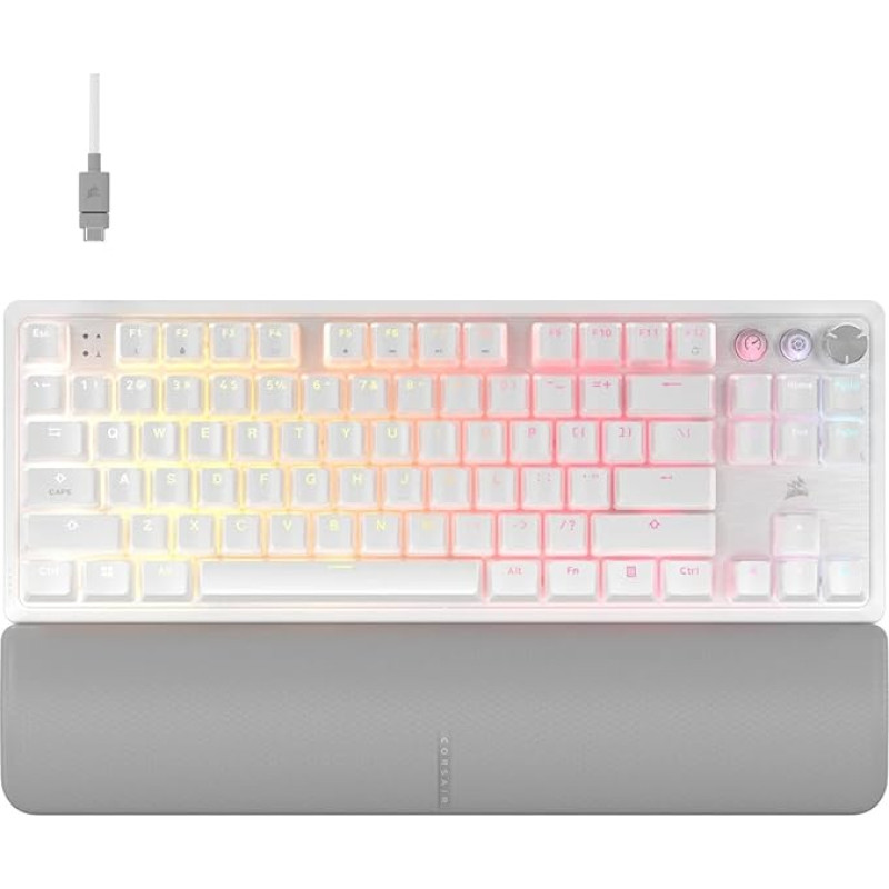 „CORSAIR K70 PRO TKL RGB“ – magnetinė mechaninė laidinė žaidimų klaviatūra su sutepta mechanika, reguliuojamais jungikliais „MGX Hyperdrive“, „SOCD“ ir „Rapid Trigger“, „ABS Dual-Shot“ technologija, 8000 Hz dažniu, QWERTY NA išdėstymu – balta