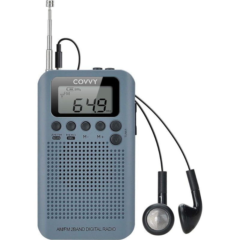 AM/FM dviejų dažnių radijas su skaitmeniniu 12/24 val. laiko rodymu, maitinamas baterijomis, asmeninis stereo radijas su ausinėmis, garsiakalbiu, žadintuvu ir laikmačiu, skirtas bėgimui ir joggingui (pilkos spalvos)