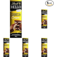 „Lindt“ šokoladas „HELLO Cookies & Cream“ | 100 g plytelė | Pieninis šokoladas su sausainių ir grietinėlės įdaru | Šokolado plytelė | Šokolado dovana (5 vnt. pakuotė)