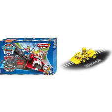 „Carrera GO!!! Paw Patrol“ – „Ready Race Rescue“ lenktynių trasų rinkinys I. Lenktynių trasos ir licencijuoti slot car automobiliai | Iki 2 žaidėjų | Berniukams ir mergaitėms nuo 6 metų, suaugusiems ir 20065025 „Paw Patrol“ – Rubble, geltonas