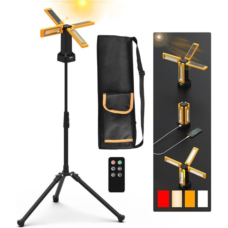 „iodoo“ saulės baterija maitinamas LED statybinis prožektorius su trikoju, 13200 mAh