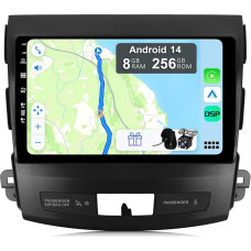 [8GB + 256GB] Android 14 Car Radio for Mitsubishi Outlander/Peugeot 4007/Citroen C-Crosser-[Integrated CarPlay/Android Car/DSP/GPS]-9 Inch IPS 2.5D Camera + MIC-DAB/Mirror Link/Bluetooth 5.0