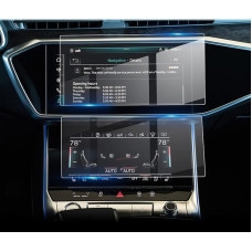 LFOTPP Compatible with Aud-i A6 C8 / A7 4K8 2019+ Screen Protector Set 9H Hardness Tempered Glass Anti-Dispersion Navigation GPS Film Car Accessories (Upper Screen Protector + Lower Protective Film)