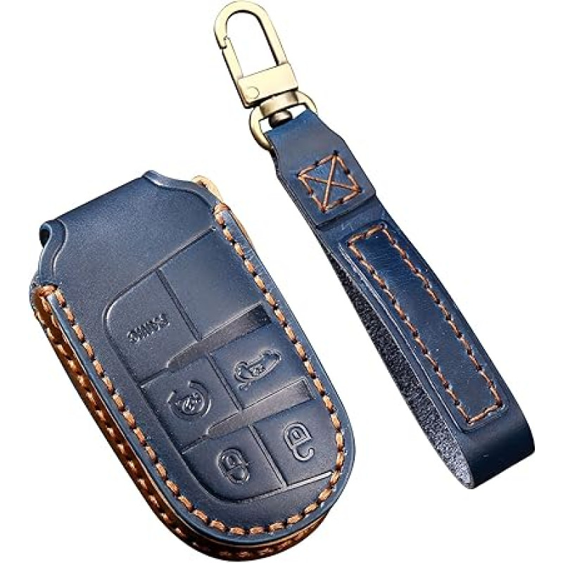 ontto Car Key Case Fits Jeep Renegade Grand Cherokee Dodge Ram 1500 Journey Charger Challenger Remote Control Cover Leather Key Case Key Case Key Protection Case 5 Button Blue