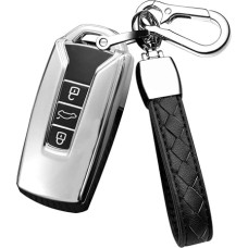 HIBEYO Smartkry Car Key Case Fits VW Touareg Key Case Silicone Key Protector for VW Touareg 2018 2019 2020 2021 2022 Remote Control Key Box Key Bag 3-Button Silver